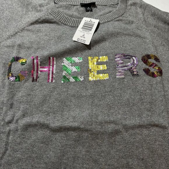 NWT Torrid Sequined "CHEERS" Sweater, 3XL, Gray Pullover, Cotton, Holidays - Picture 2 of 7